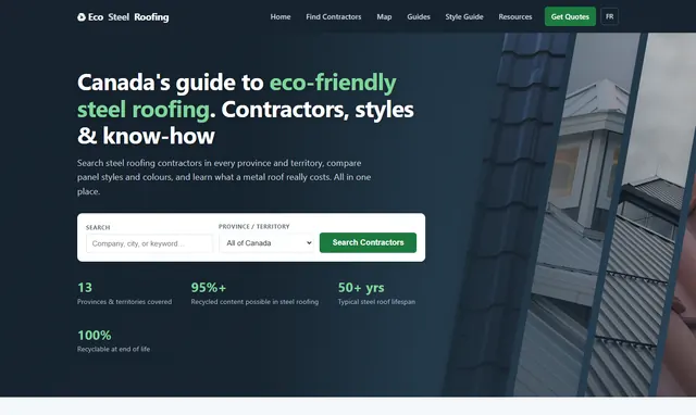 The Eco Steel Roofing homepage
