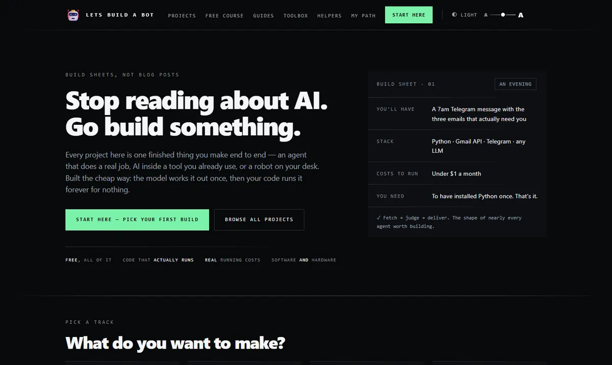 The Lets Build a Bot homepage