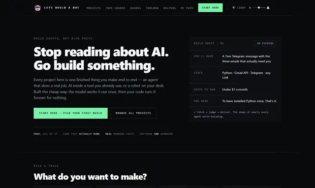 The Lets Build a Bot homepage